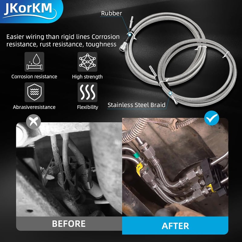 JkorkM Fuel Line ‎819-816 Compatible With 2004-2010 Chevy Silverado 1500 Classic 2500 HD 3500 GMC Sierra 1500 2500 HD 3500, 819-816 Flexible Stainless Steel Braided Fuel Line Kit OE#15946178 15946184 - Image 5